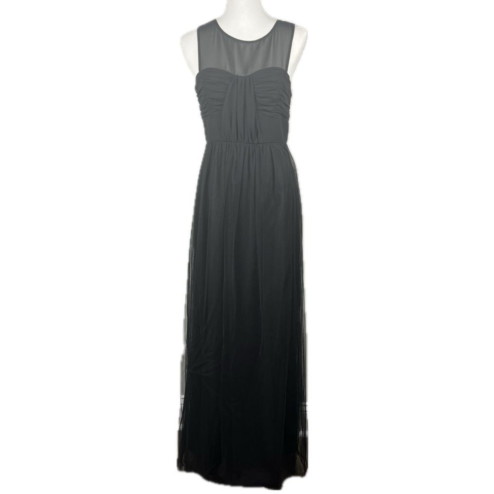 BCBGeneration Black Sheer Back Formal Dress Size 6 Dark Romantic Elegant Tulle